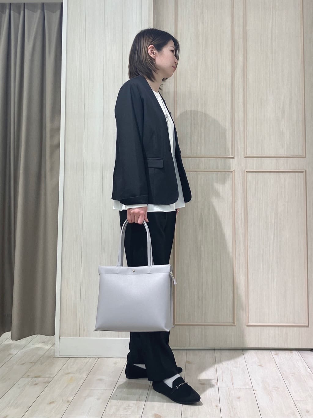 Turnerさんの「SHOO･LA･RUE｜◆【S-LL/セットアップ可/通勤/セレモニー】ノーカラージャケット」を使ったコーディネート