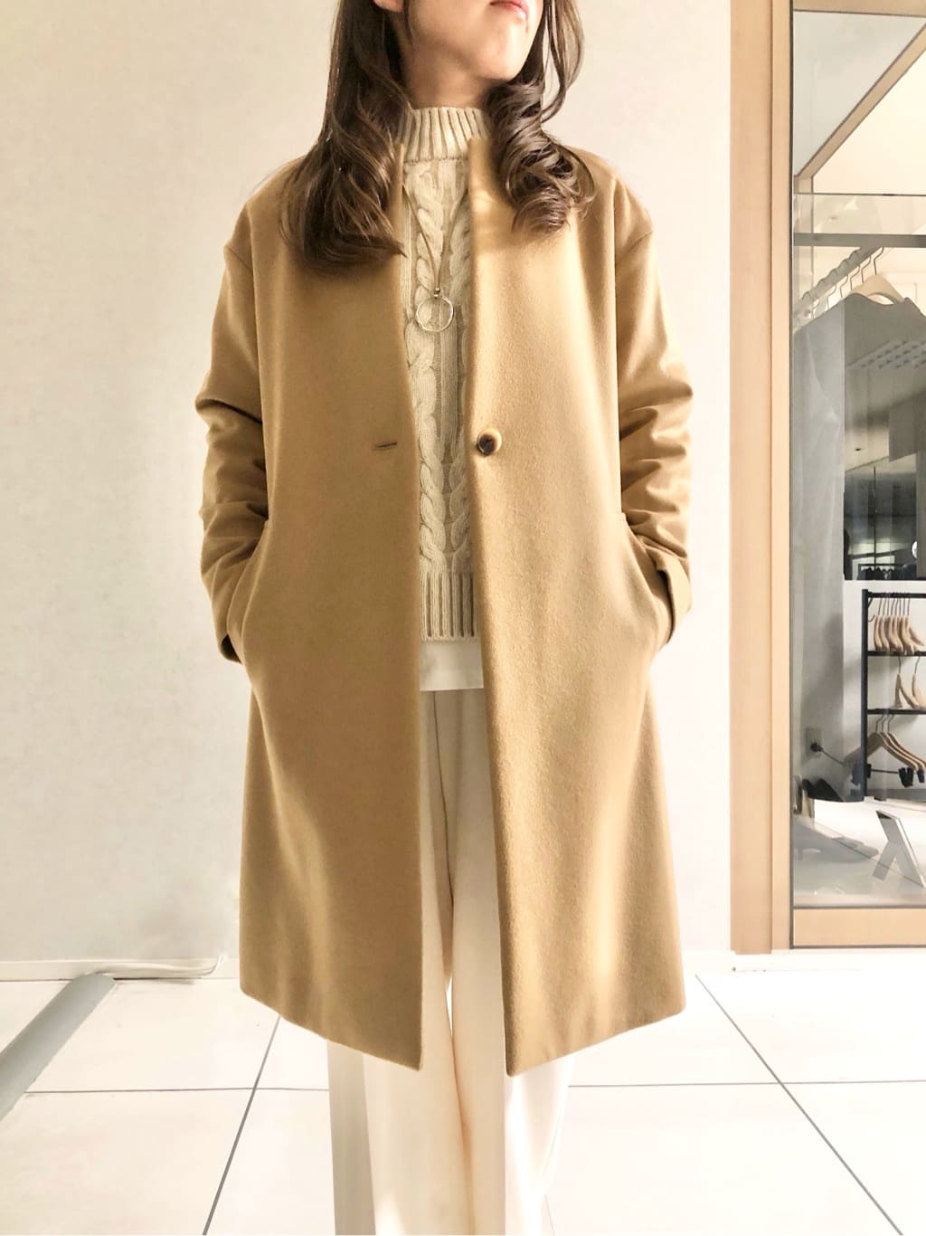 sayuさんの「UNTITLED｜【日本製／通勤／フォーマル】カシミヤ混ノーカラーコート」を使ったコーディネート
