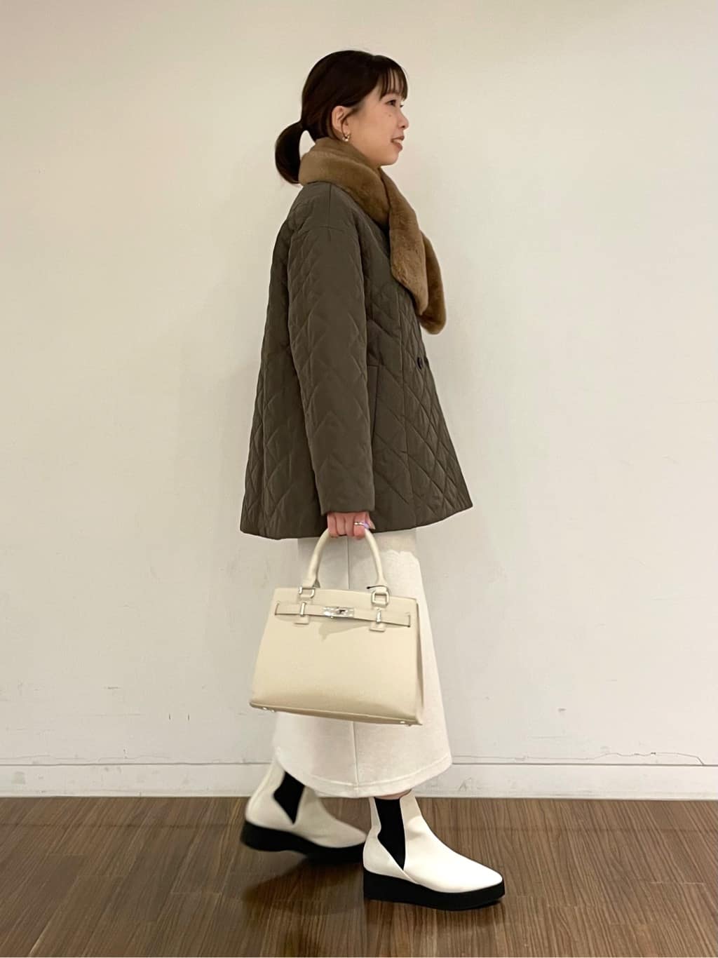 ねねさんの「INDIVI｜◆【合皮／フォーマル】ショルダー付きスクエアバッグ」を使ったコーディネート