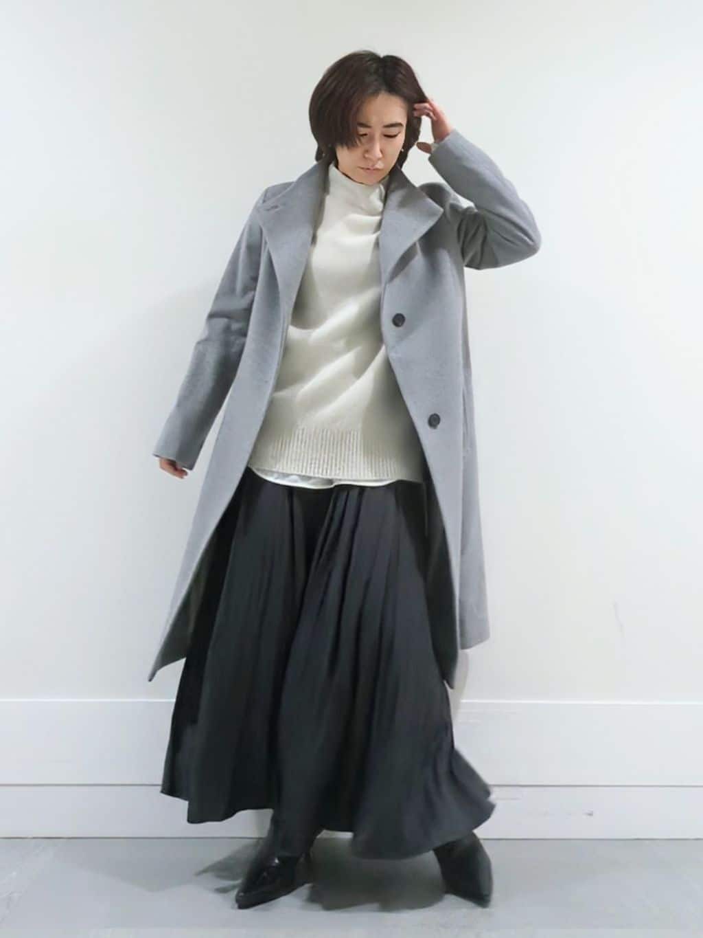 ミズタさんの「UNTITLED｜【日本製／2WAY衿】スタンドカラー ロングコート」を使ったコーディネート