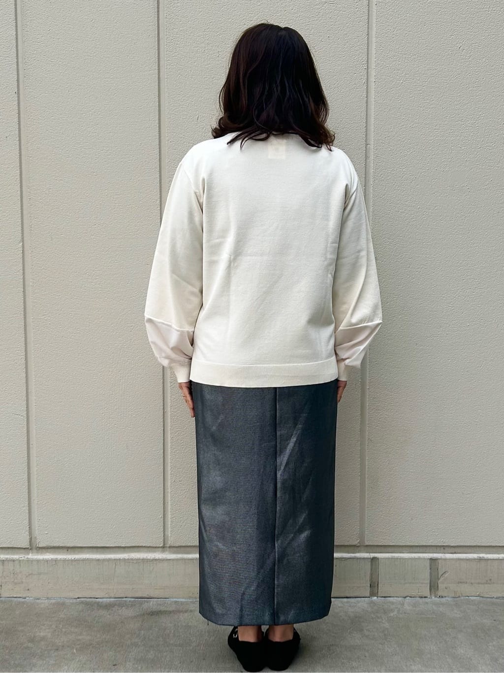 naomiさんの「OPAQUE.CLIP｜◆ジョーゼット切替スリーブニット【洗濯機洗い可】」を使ったコーディネート