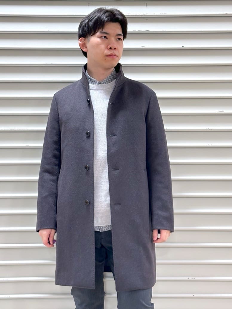 イッシーさんの「TAKEO KIKUCHI｜【ウールカシミヤブレンド】ビーバー調 スタンドカラー コート」を使ったコーディネート