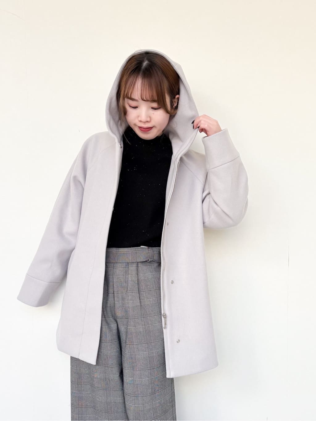 momoさんの「grove｜◆フーデットミドルコート」を使ったコーディネート