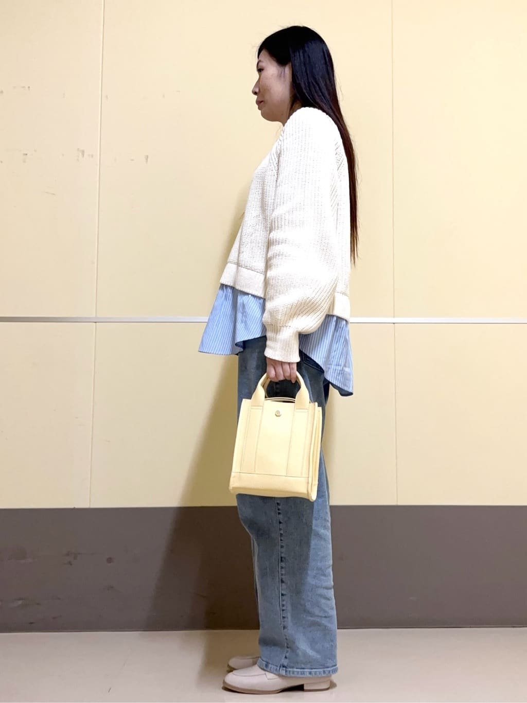 あきさんの「OPAQUE.CLIP｜◆レイヤード風ミドルゲージニット【洗濯機洗い可】」を使ったコーディネート