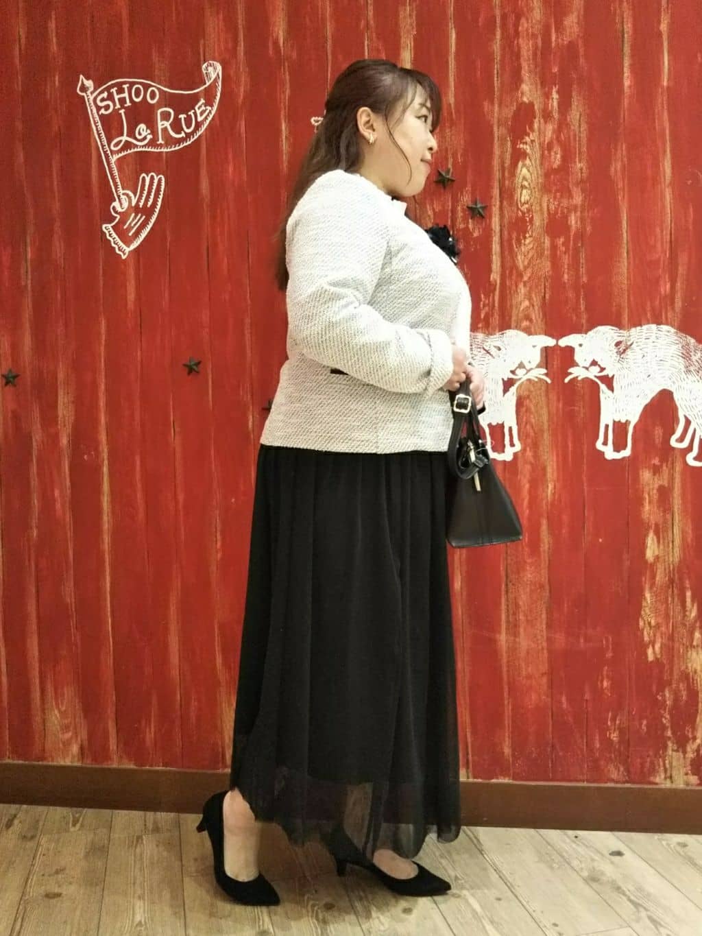 にこよしさんの「SHOO･LA･RUE｜◆【S-3L】セレモニーからデイリーにも 軽くて柔らかくて着心地の良い カットツイードジャケット」を使ったコーディネート