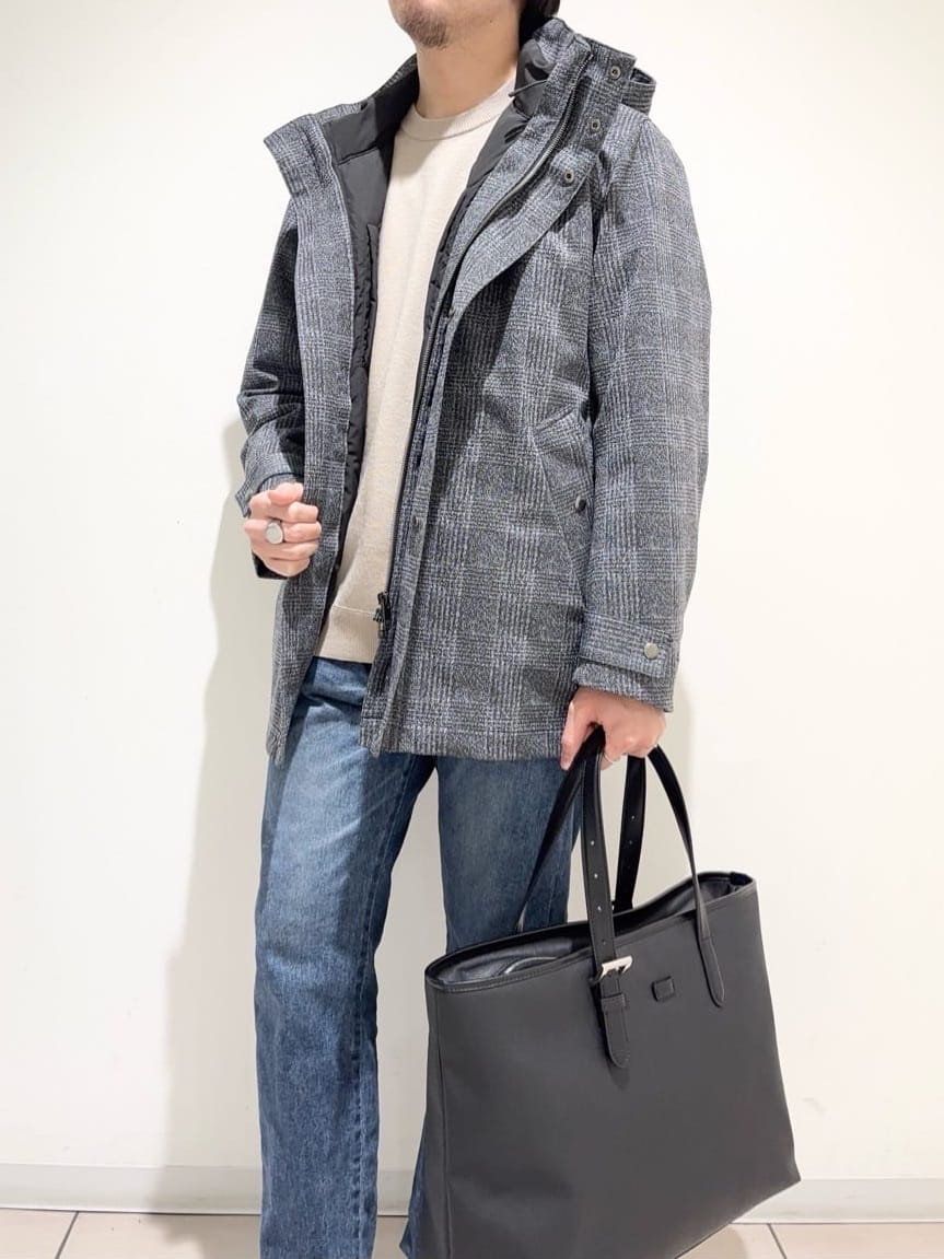 及川さんの「TAKEO KIKUCHI｜【3WAY】ジャカード グレンチェック ダウンライナー ブルゾン」を使ったコーディネート