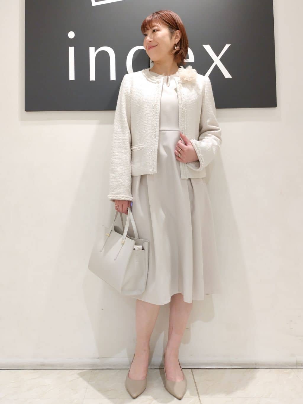 n.さんの「index｜◆＜通勤・セレモニー／セットアップ対応＞ノーカラーツイードジャケット【洗える】」を使ったコーディネート