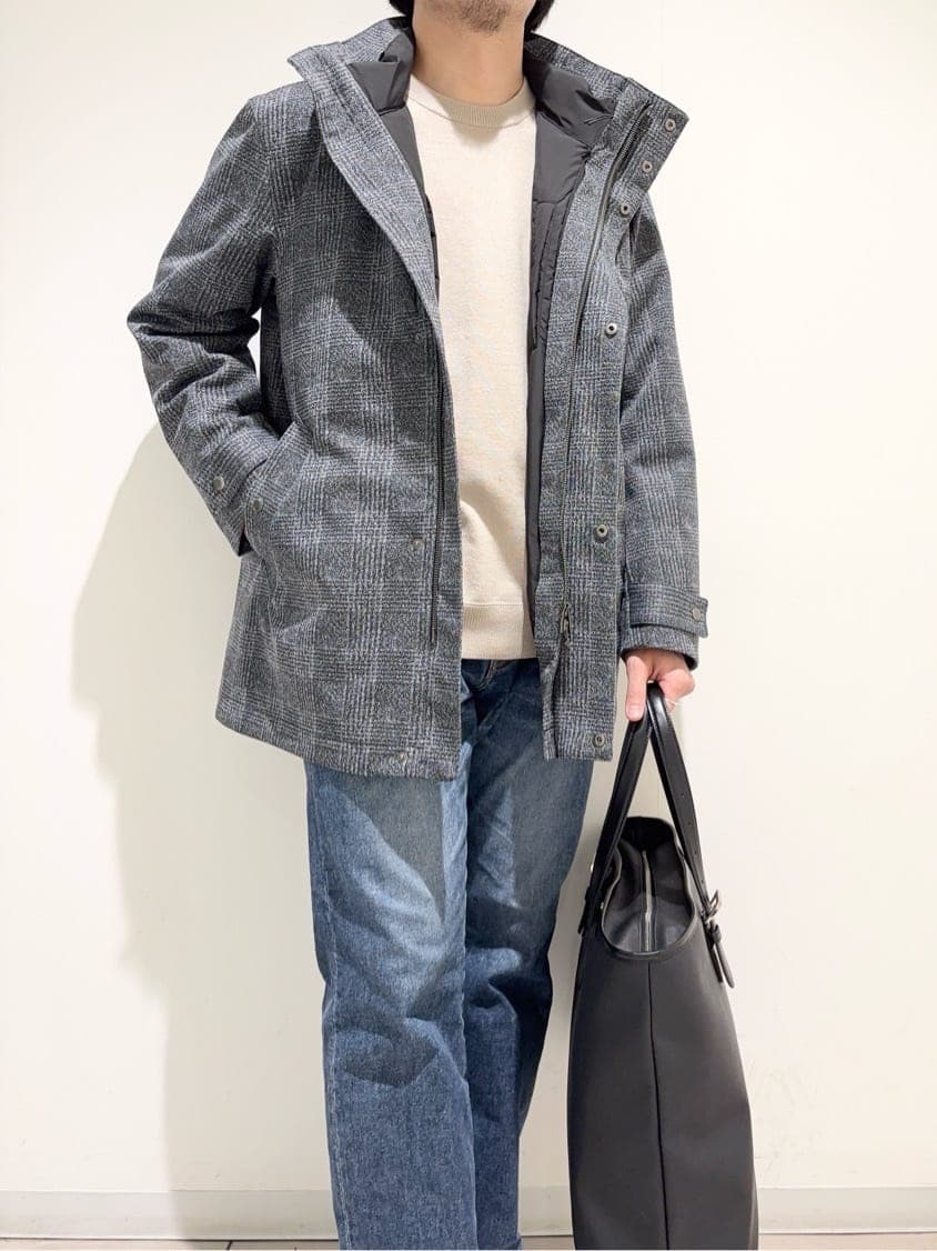 及川さんの「TAKEO KIKUCHI｜【3WAY】ジャカード グレンチェック ダウンライナー ブルゾン」を使ったコーディネート