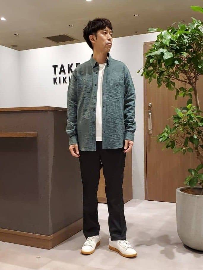 ishidaさんの「TAKEO KIKUCHI｜【抗菌防臭/シーズンレス】シアサッカー ジャージシャツ」を使ったコーディネート