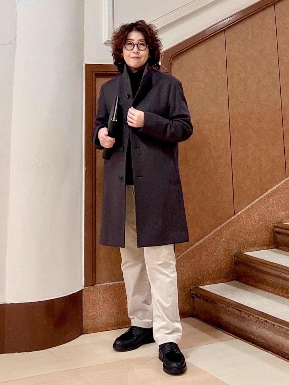 のぐみさんの「TAKEO KIKUCHI｜【ウールカシミヤブレンド】ビーバー調 スタンドカラー コート」を使ったコーディネート