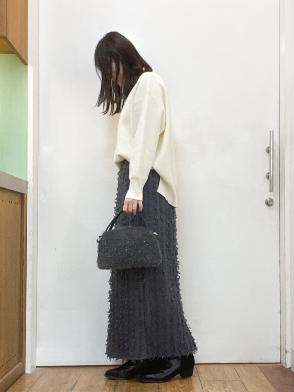 sakiさんの「SHOO･LA･RUE｜◆【洗える/ちくちくしにくい/静電気軽減】スウェットライク ハイネックニット」を使ったコーディネート