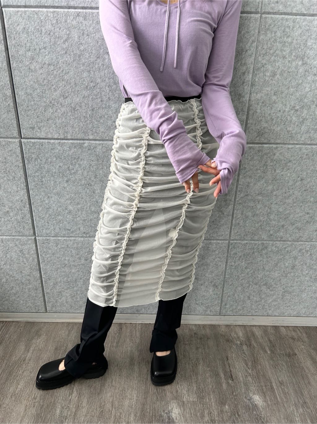 miyu maesakaさんの「CODE A｜◆front ribbon jersey tops」を使ったコーディネート
