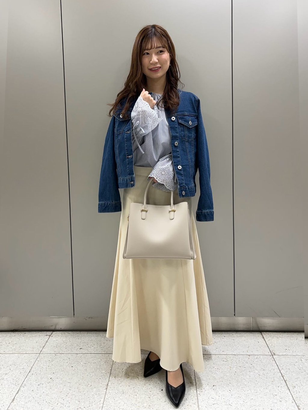 ユナさんの「SHOO･LA･RUE｜◆【S-LL】大人のための ノーカラーデニムジャケット」を使ったコーディネート