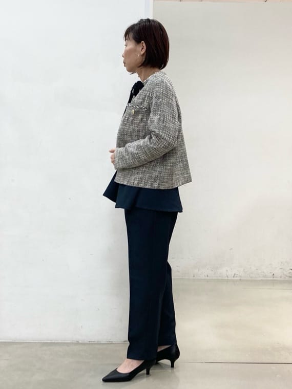 fujiさんの「THE SHOP TK｜◆【ONOFF活躍/セレモニー/通勤】ツイードノーカラージャケット/洗える」を使ったコーディネート