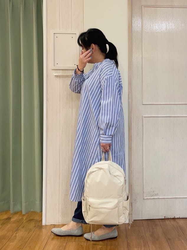 ke-yさんの「SHOO･LA･RUE｜◆【洗える/S-LL】ストライプAラインワンピース」を使ったコーディネート