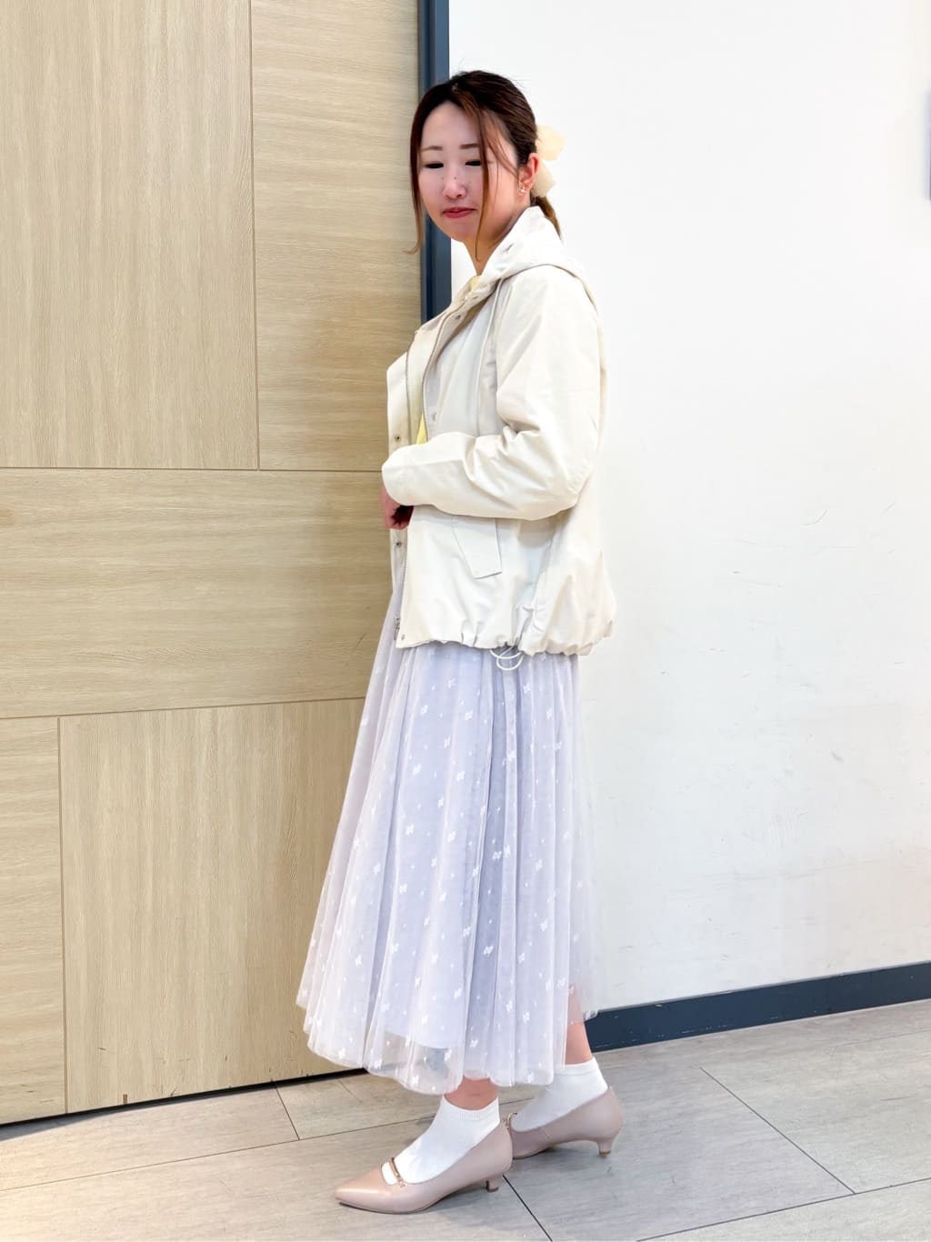 nanaさんの「grove｜◆幾何柄チュールスカート」を使ったコーディネート