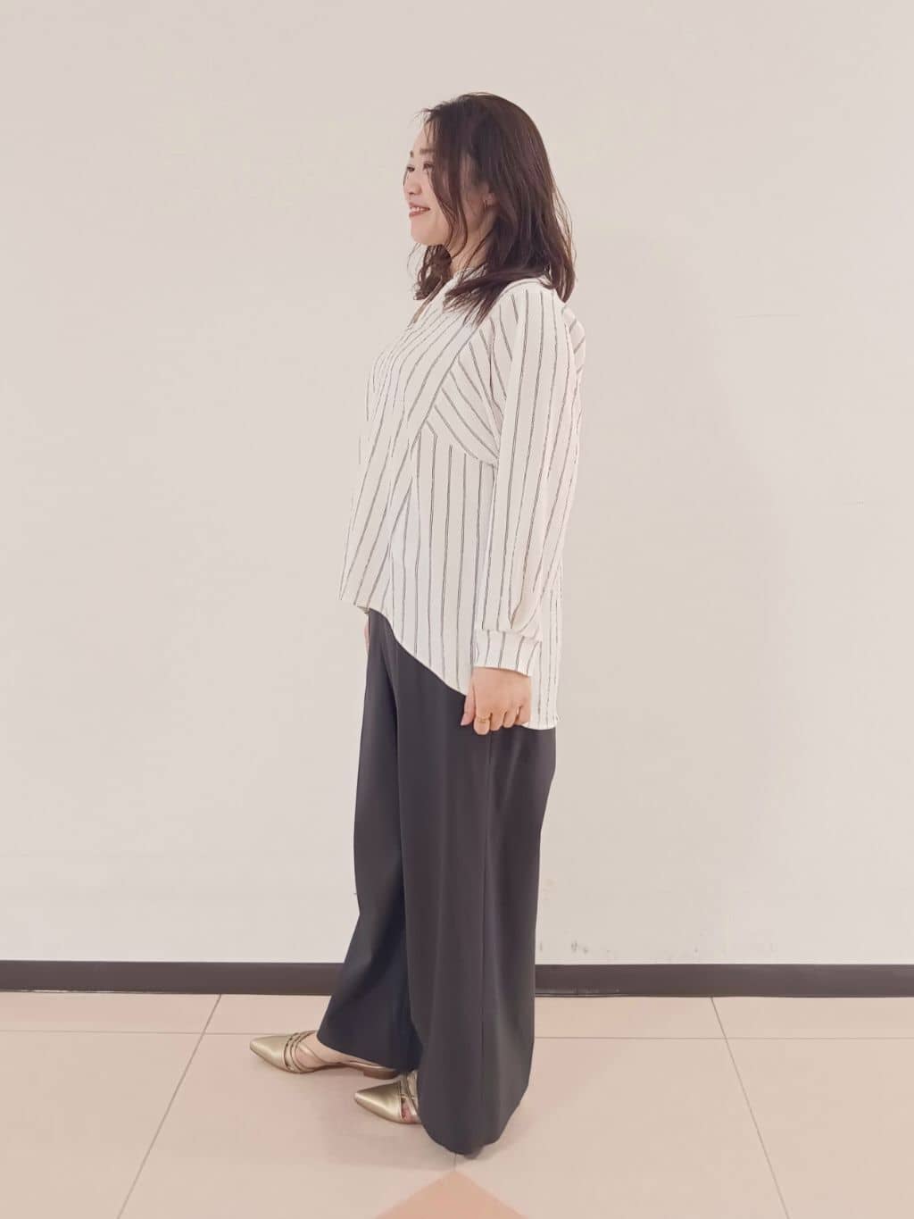 kaoさんの「INDIVI｜◆【洗える／凹凸素材】ブラウスライク デザインジャージトップス」を使ったコーディネート