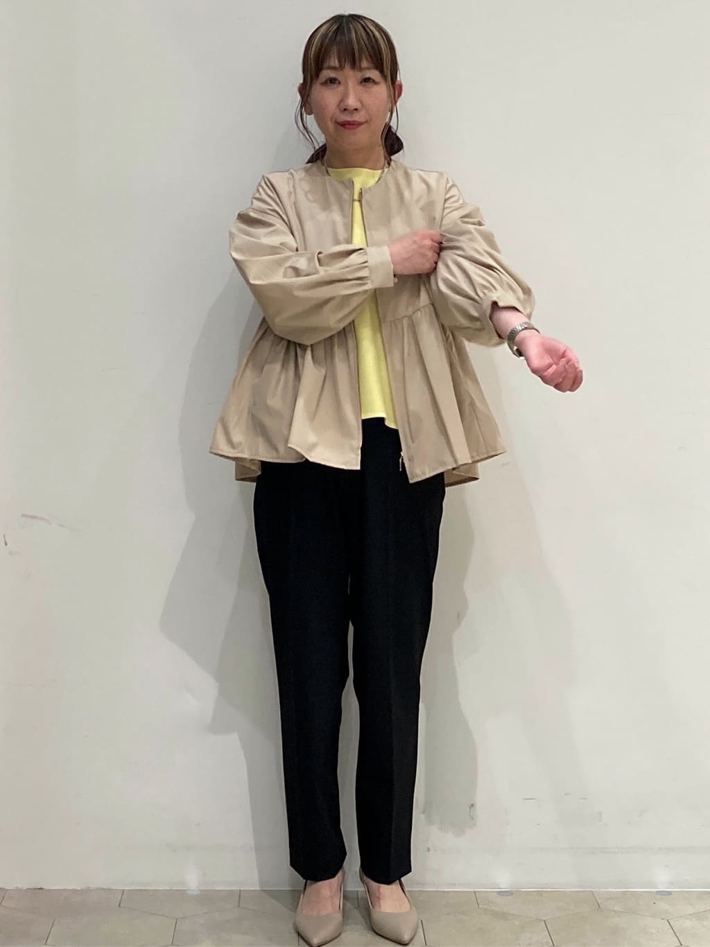 MAKOさんの「OPAQUE.CLIP｜◆撥水ノーカラーペプラムブルゾン【洗濯機洗い可／花粉対応】」を使ったコーディネート