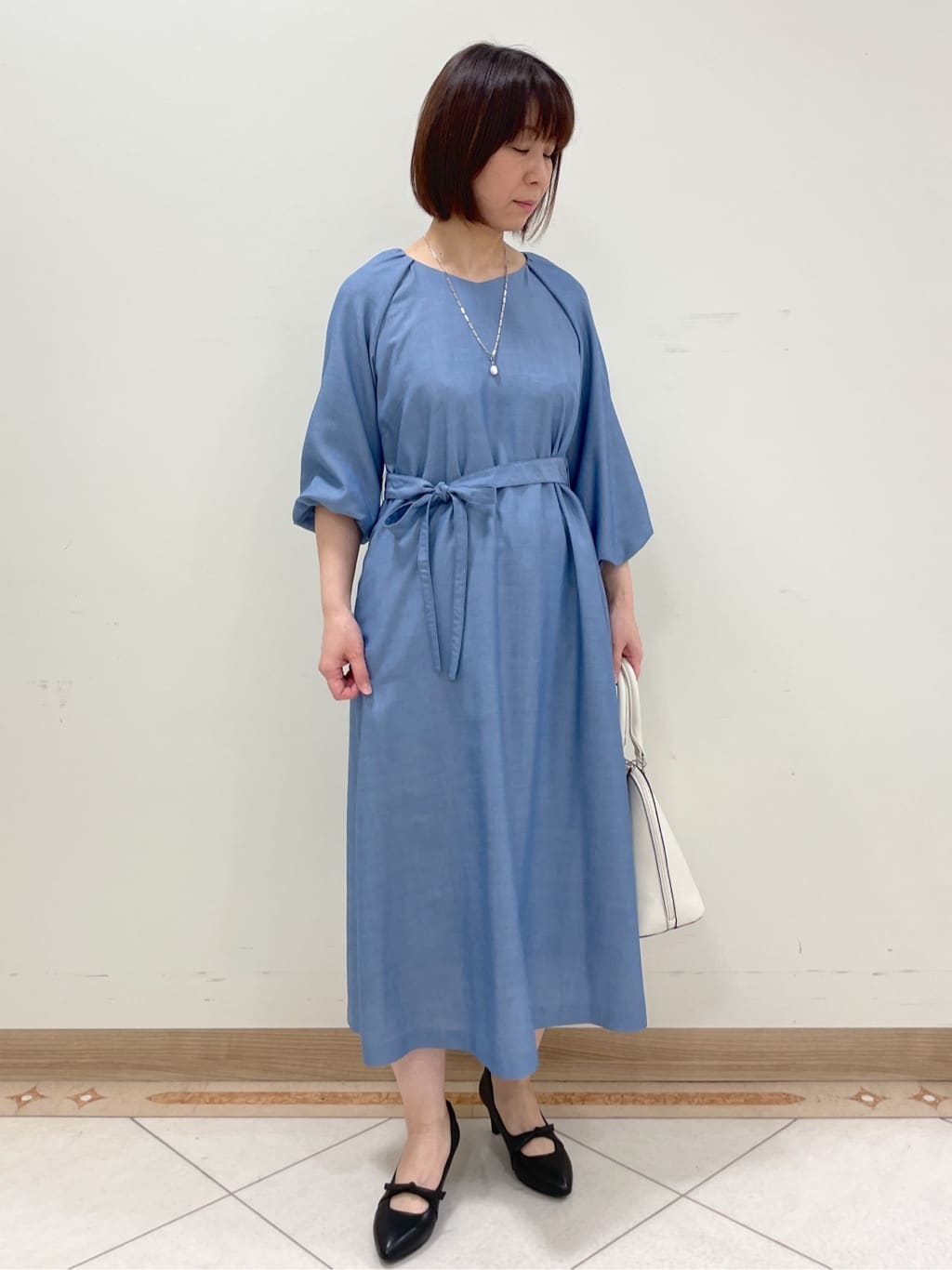 hanaさんの「Reflect｜◆【手洗い可／共布ベルト付き】ブルーダンガリーワンピース」を使ったコーディネート