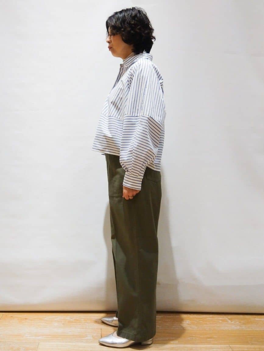 ぽんさんの「OPAQUE.CLIP｜◆《andGIRL掲載》ストライプフォルムシャツ【洗濯機洗い可】」を使ったコーディネート