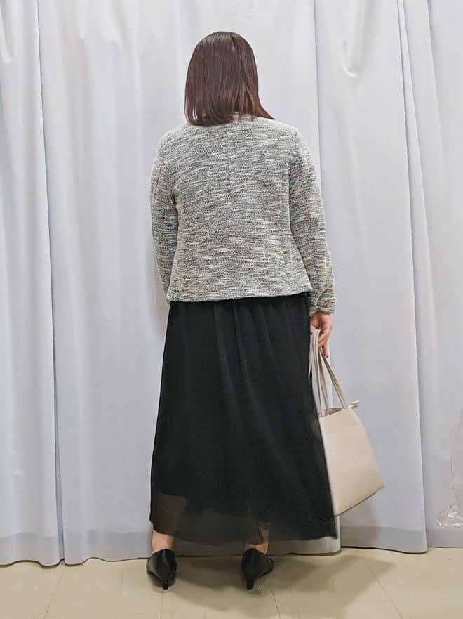 かなさんの「SHOO･LA･RUE｜◆【S-3L】セレモニーからデイリーにも 軽くて柔らかくて着心地の良い カットツイードジャケット」を使ったコーディネート