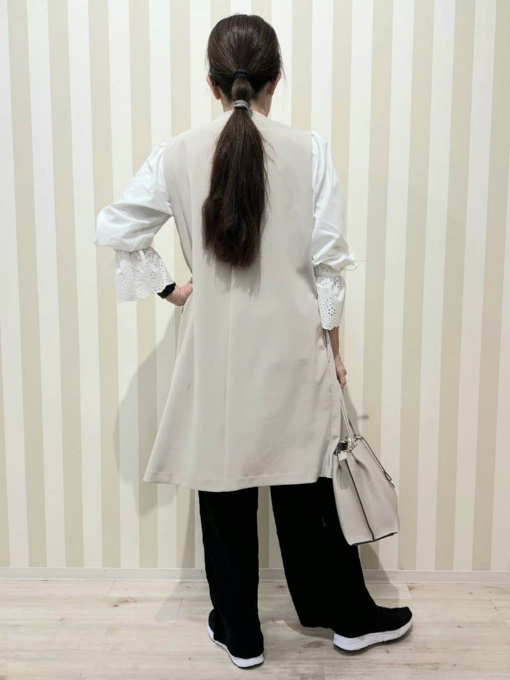 nonaさんの「SHOO･LA･RUE｜◆【洗える/S-3L/セットアップ可】セレモニーや通勤にも カットジョーゼット ジレ」を使ったコーディネート