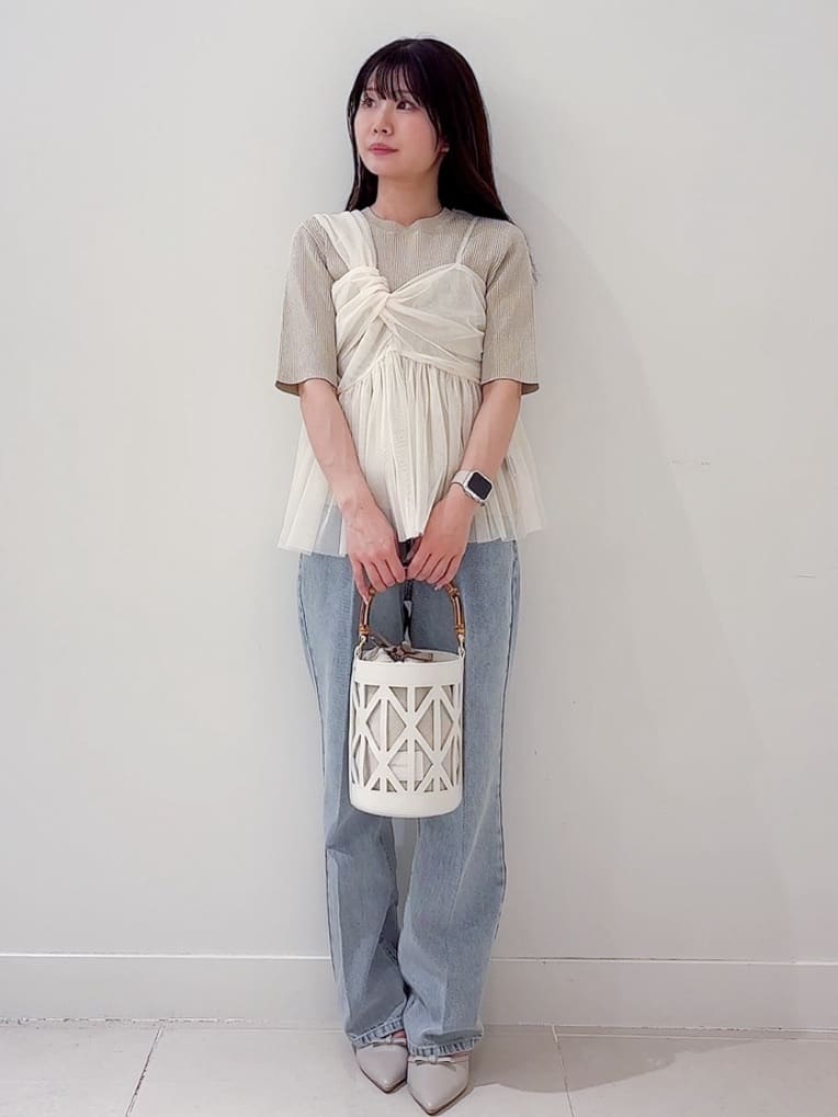ayanaさんの「index｜◆《ツインセット》アシメチュールキャミ&times;ラメリブニット【洗濯機洗い可】」を使ったコーディネート