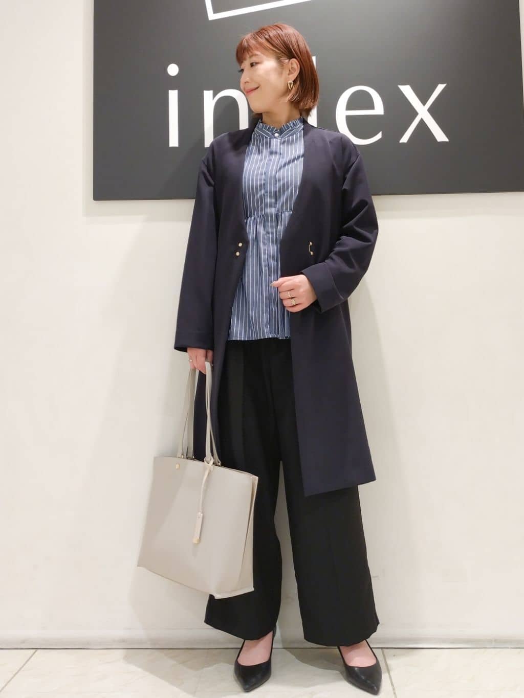 n.さんの「index｜◆ストレッチノーカラーコート【洗濯機洗い可／イージーアイロン】」を使ったコーディネート