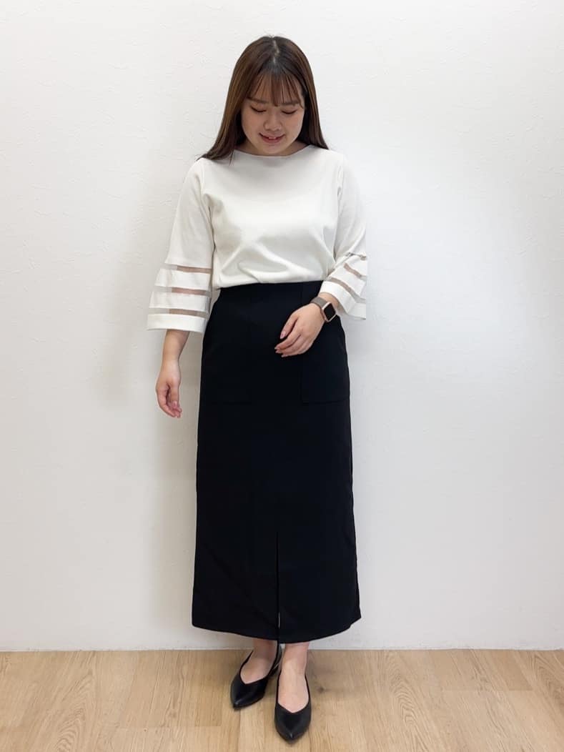 Haruさんの「OPAQUE.CLIP｜◆《6色展開》シアーボーダーフレアスリーブニット【洗濯機洗い可】」を使ったコーディネート