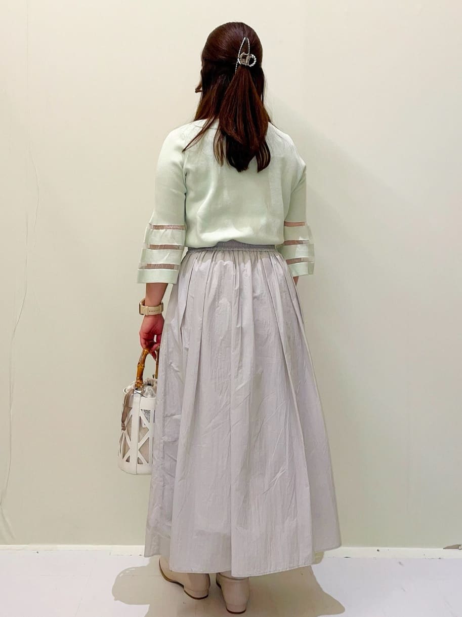 ayumiさんの「OPAQUE.CLIP｜◆《6色展開》シアーボーダーフレアスリーブニット【洗濯機洗い可】」を使ったコーディネート