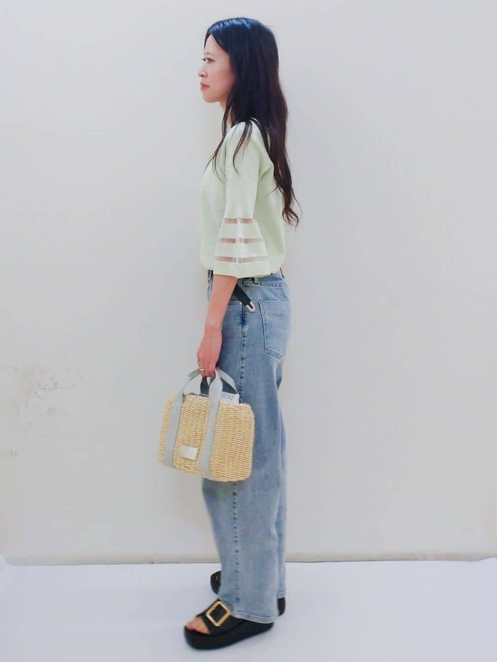 yuriさんの「OPAQUE.CLIP｜◆《6色展開》シアーボーダーフレアスリーブニット【洗濯機洗い可】」を使ったコーディネート