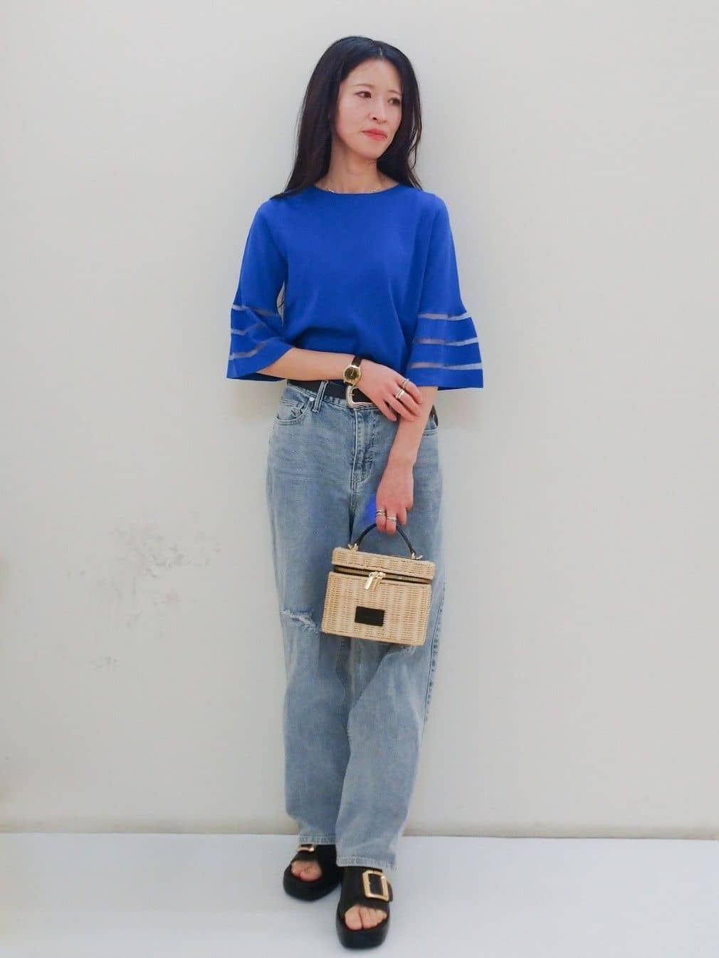 yuriさんの「OPAQUE.CLIP｜◆《6色展開》シアーボーダーフレアスリーブニット【洗濯機洗い可】」を使ったコーディネート