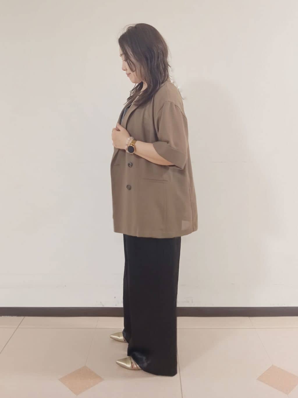 kaoさんの「INDIVI｜◆【洗える／メッシュ素材】リネンライク半袖ダブルジャケット」を使ったコーディネート