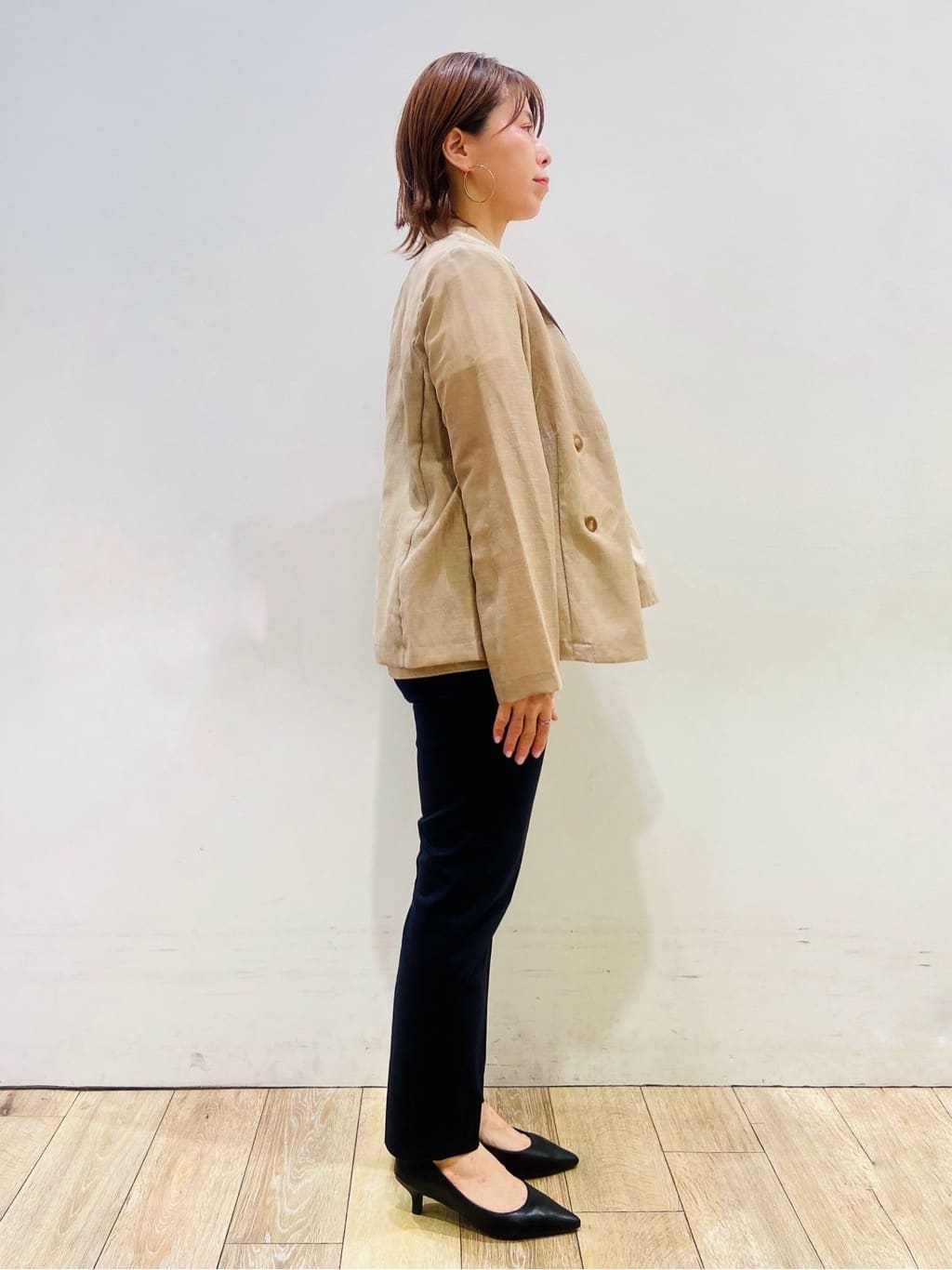 YUKOさんの「index｜麻調シアーダブルブレストテーラードジャケット【洗濯機洗い可】」を使ったコーディネート