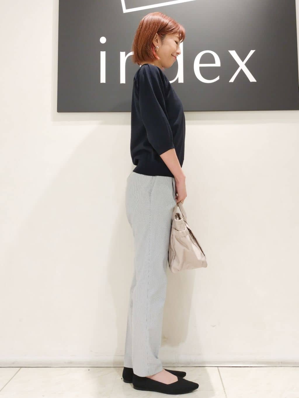 n.さんの「index｜◆《7色展開／XS-LLサイズ》クルーネックデザインスリーブニット【洗濯機洗い可】」を使ったコーディネート