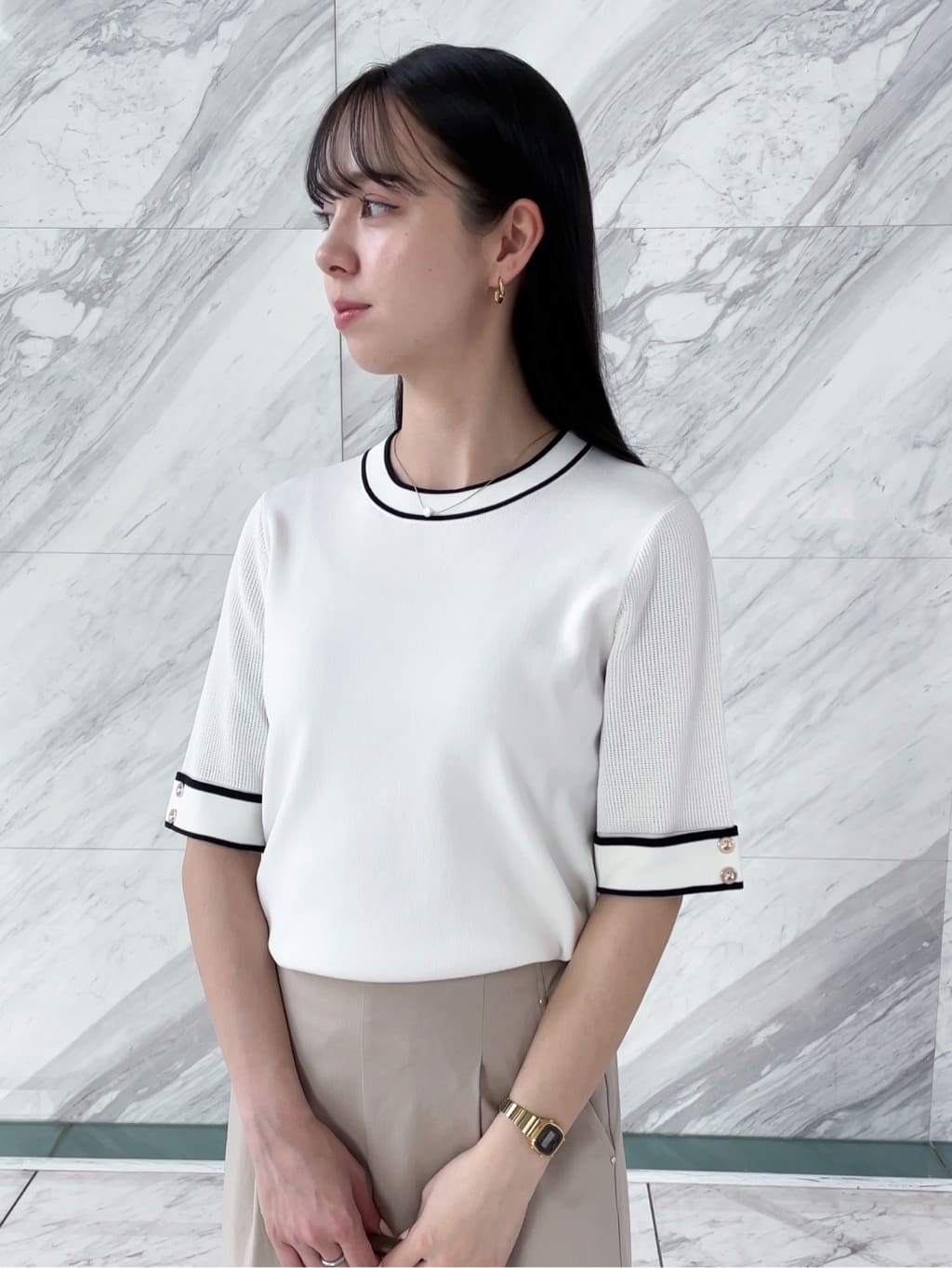 NATSUMIさんの「grove｜高身長さん向け＋10cm【接触冷感】サマーハイパーストレッチワイドパンツ」を使ったコーディネート