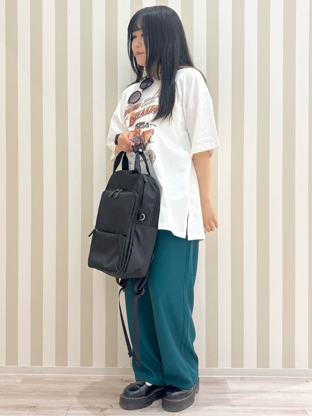 まろんさんの「SHOO･LA･RUE｜◆【洗える/ひんやり/UV/SS-3L】さらさらぷるんワイドパンツ」を使ったコーディネート