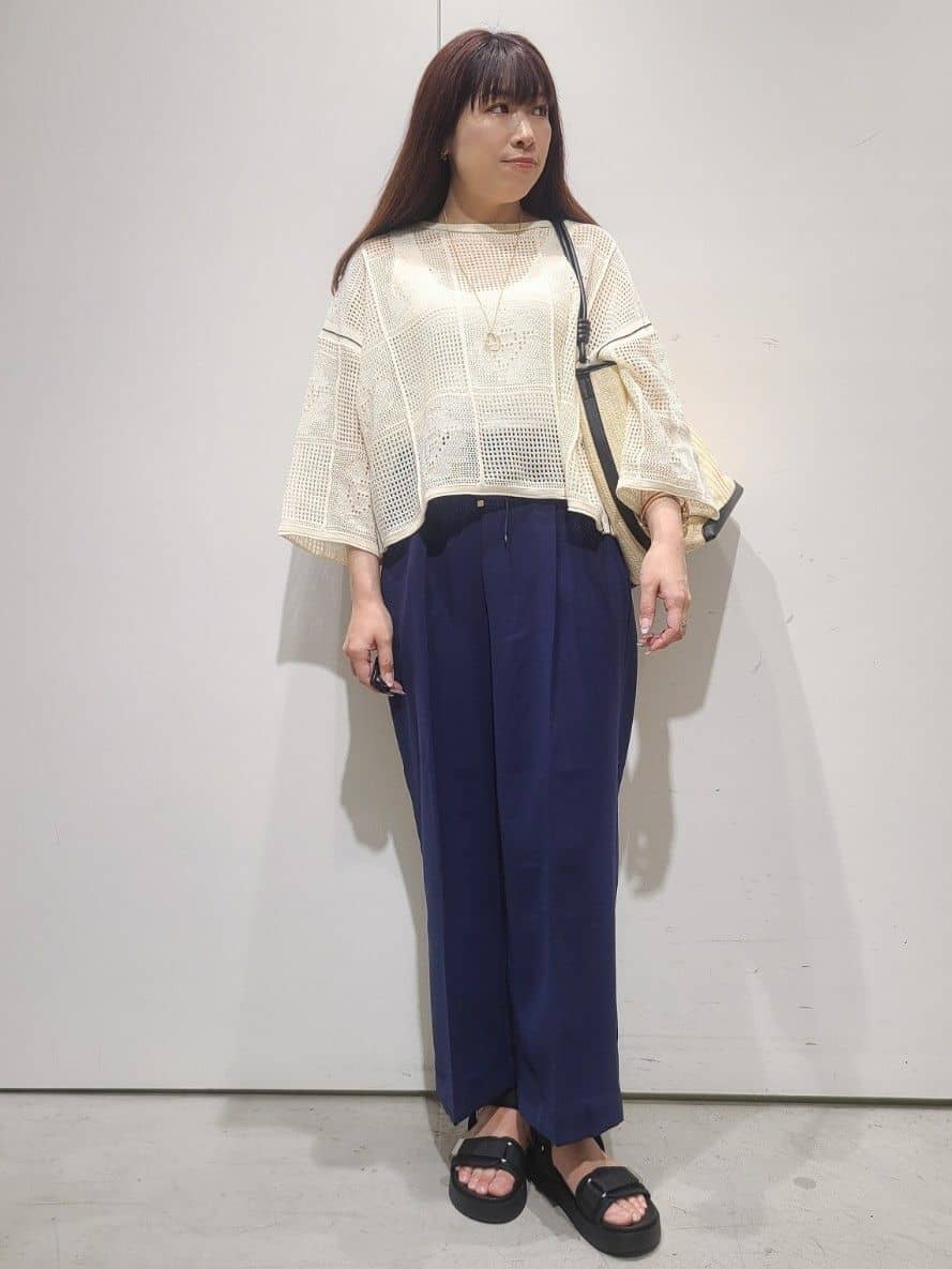 hmさんの「OPAQUE.CLIP｜◆麻混モチーフ柄スカシニット【洗濯機洗い可】」を使ったコーディネート