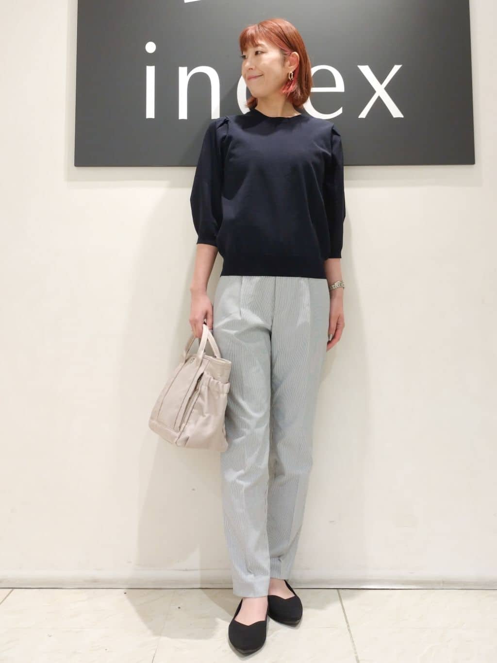 n.さんの「index｜◆《7色展開／XS-LLサイズ》クルーネックデザインスリーブニット【洗濯機洗い可】」を使ったコーディネート