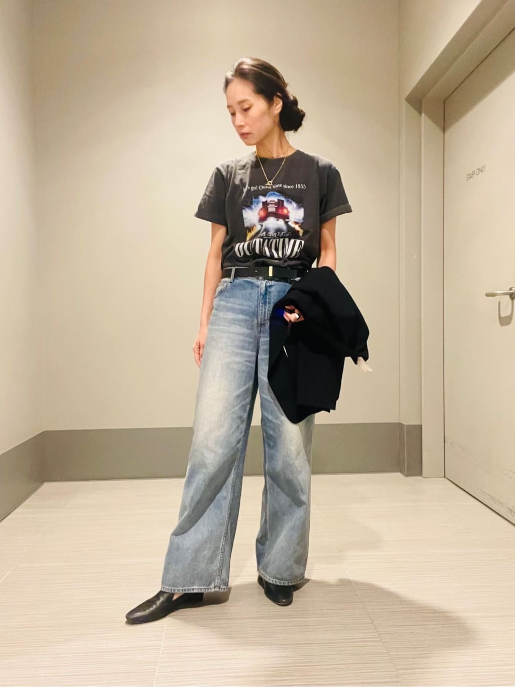 Annさんの「DRESSTERIOR｜ヴィンテージ加工ワイドデニムパンツ」を使ったコーディネート