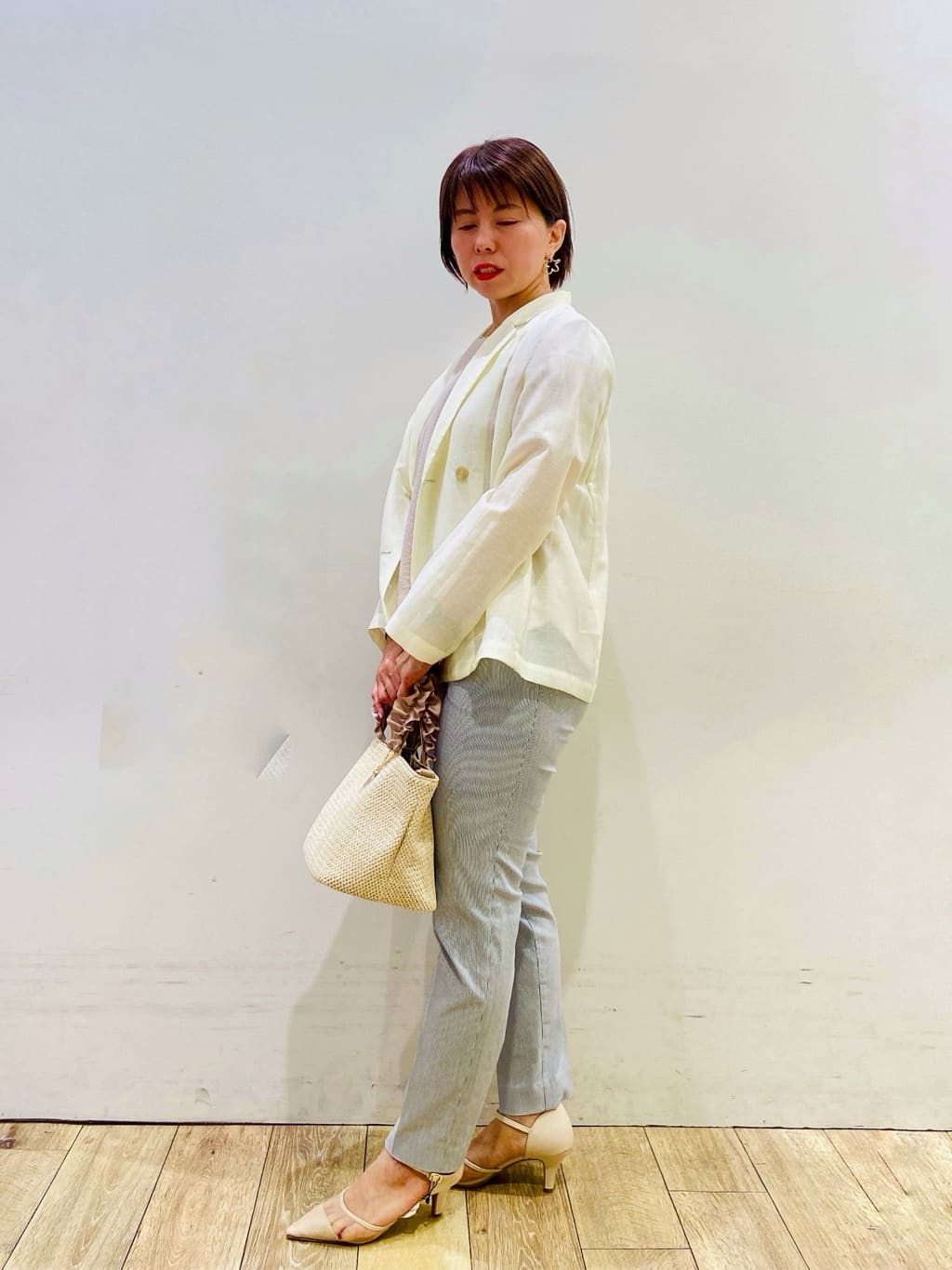 YUKOさんの「index｜麻調シアーダブルブレストテーラードジャケット【洗濯機洗い可】」を使ったコーディネート