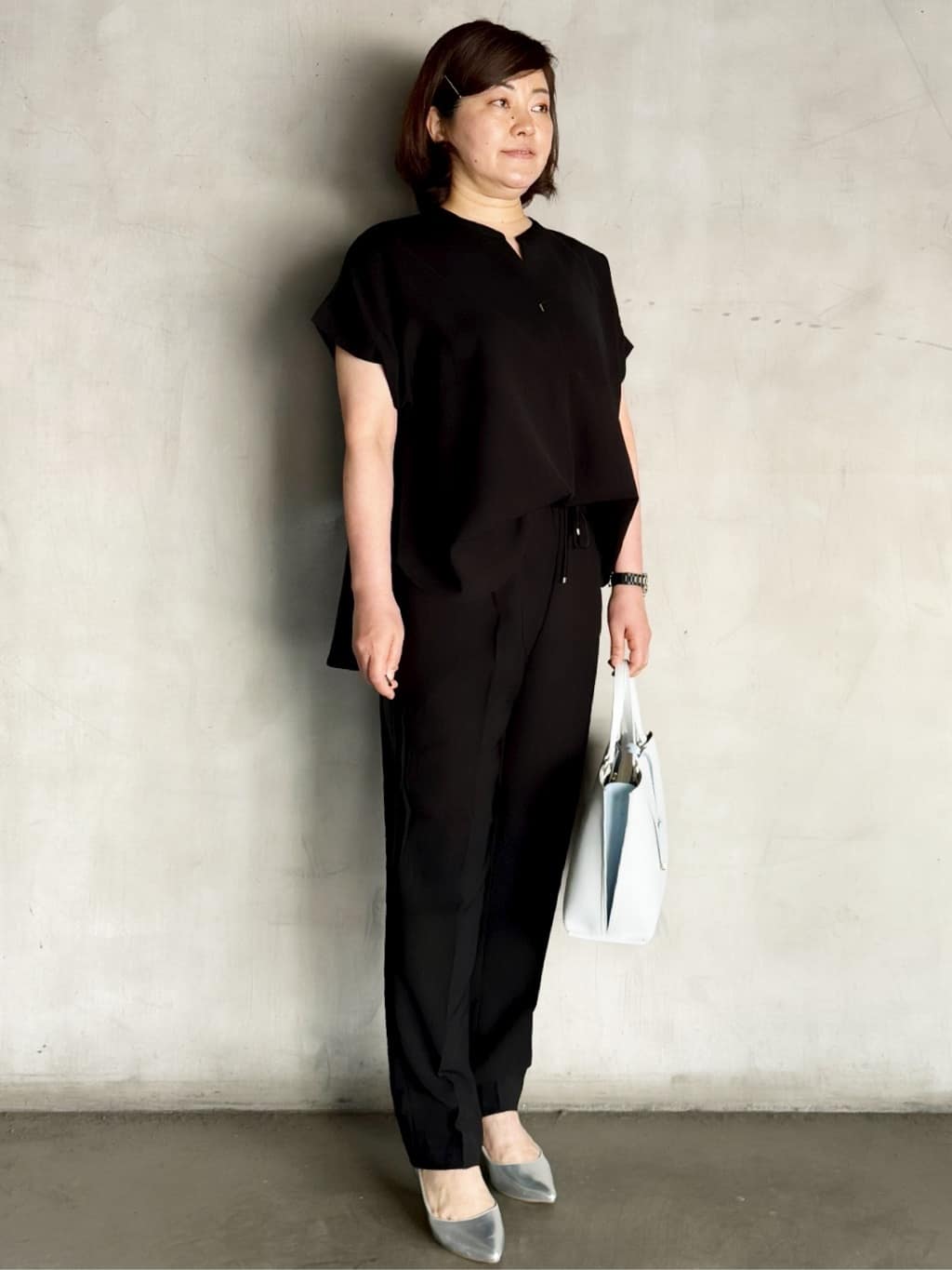 O.Kさんの「OPAQUE.CLIP｜《7色展開／SS-LLサイズ》ストレッチスキッパーブラウス／セットアップ対応【洗濯機洗い可／防シワ】」を使ったコーディネート