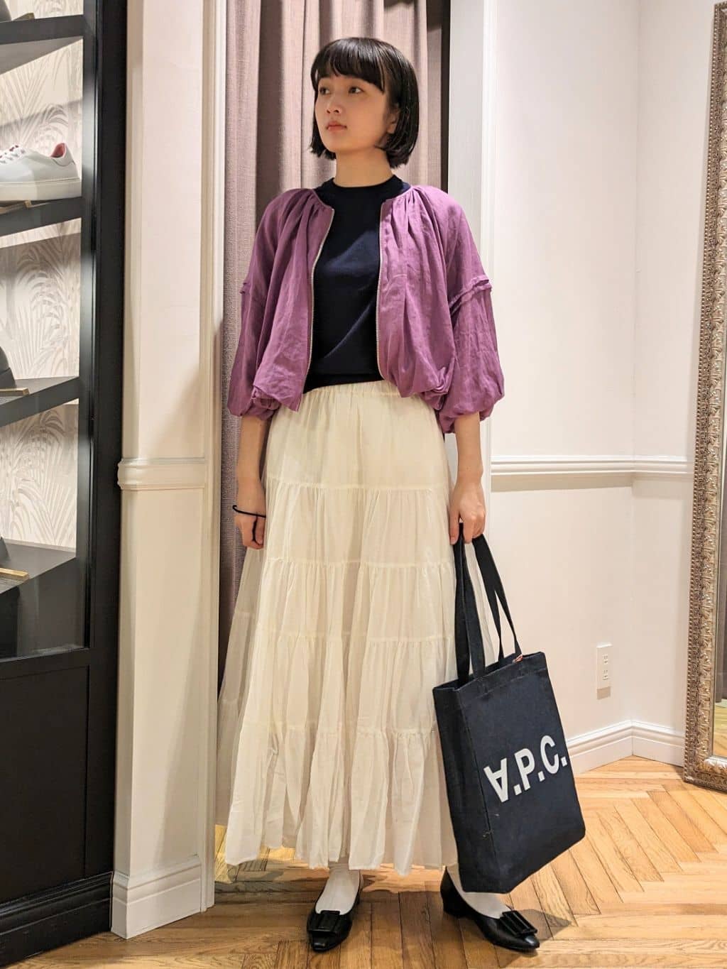 saoriさんの「DRESSTERIOR｜◆洗える/コットンボイルティアードスカート」を使ったコーディネート