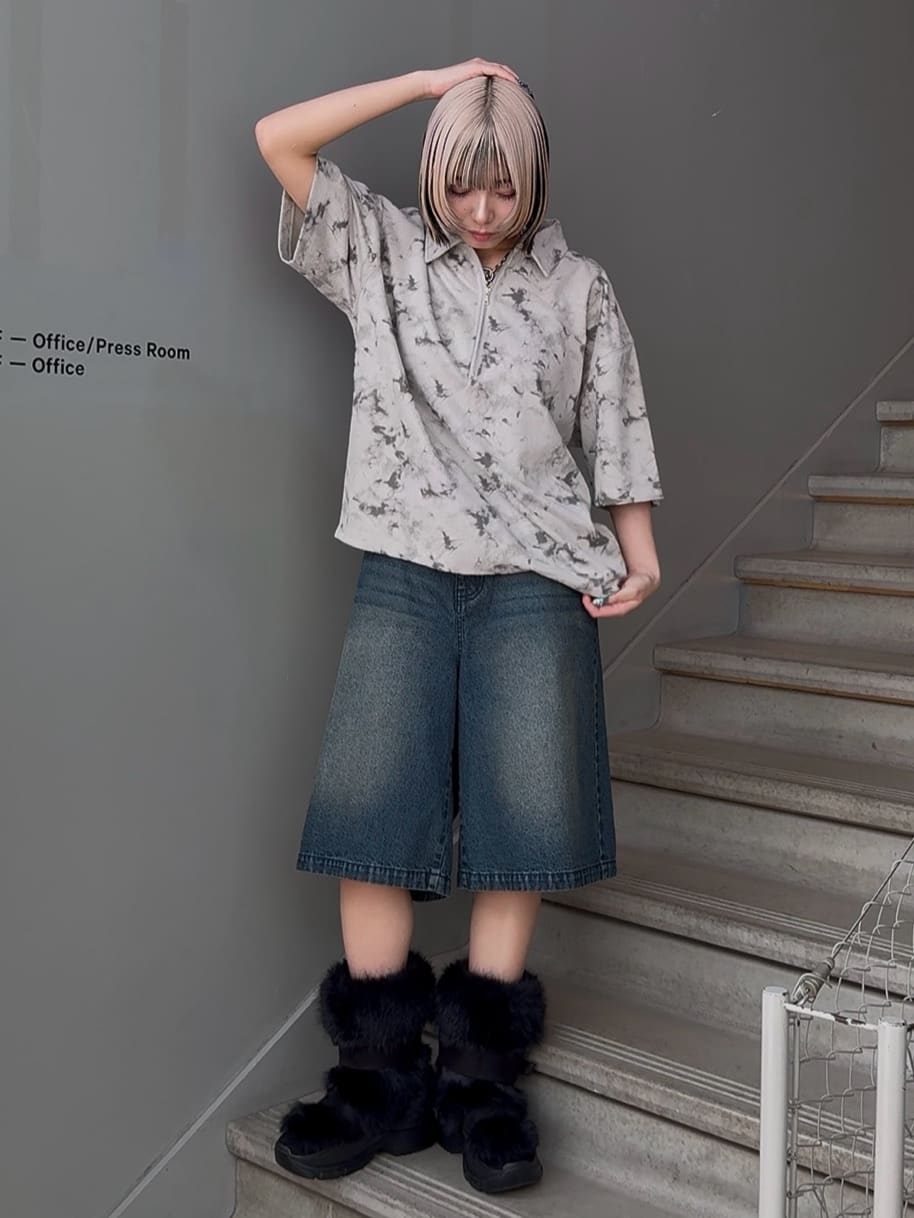 川本葵さんの「tk.TAKEO KIKUCHI｜◆ヴィンテージライクハーフジップポロシャツ」を使ったコーディネート
