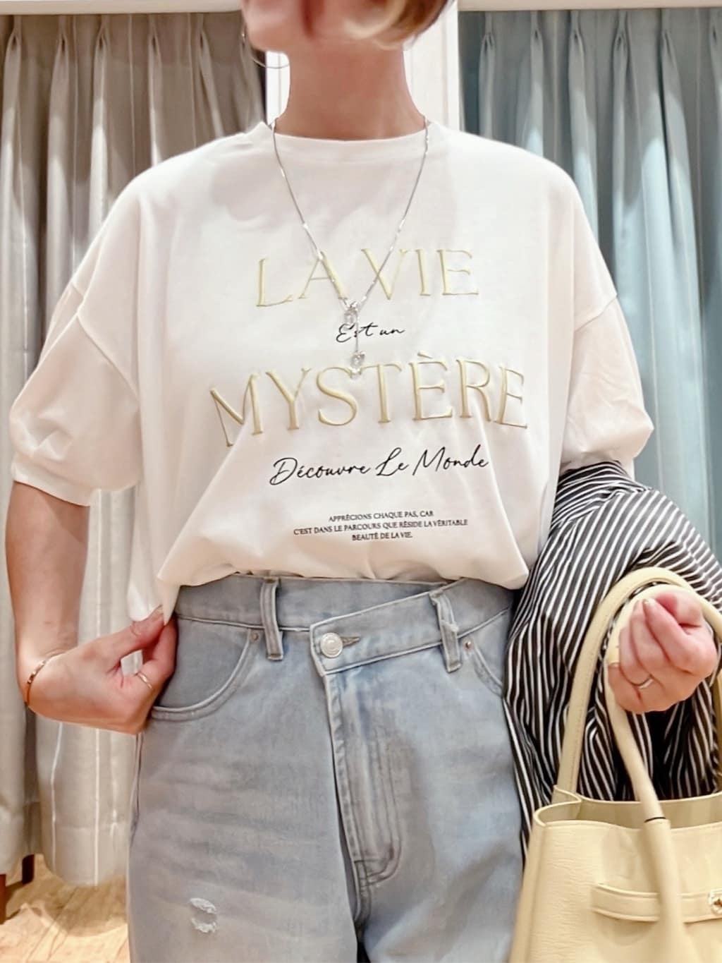 aaamiさんの「SHOO･LA･RUE｜【S-LL/ひんやり/UV】ぷっくりラメプリントロゴTシャツ」を使ったコーディネート