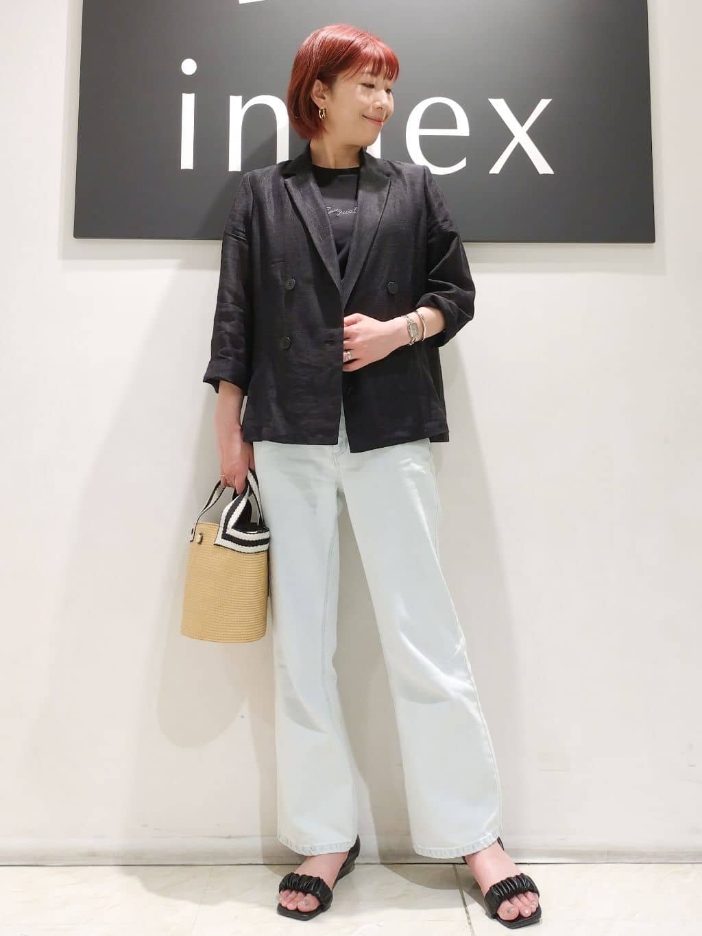 n.さんの「index｜麻調シアーダブルブレストテーラードジャケット【洗濯機洗い可】」を使ったコーディネート