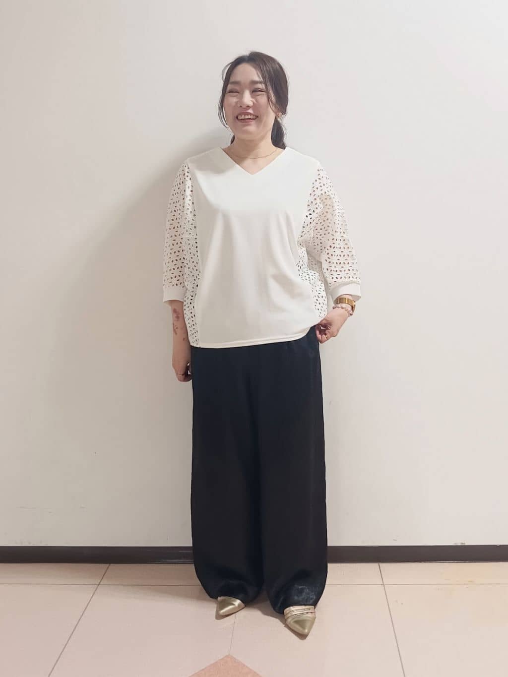 kaoさんの「INDIVI｜◆【洗える／体型カバー】レースコンビトップス」を使ったコーディネート