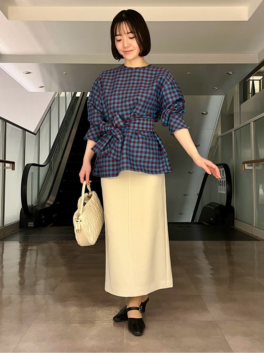 ちりんさんの「UNTITLED｜◆【セットアップ可能】ギンガムチェック ブラウス」を使ったコーディネート