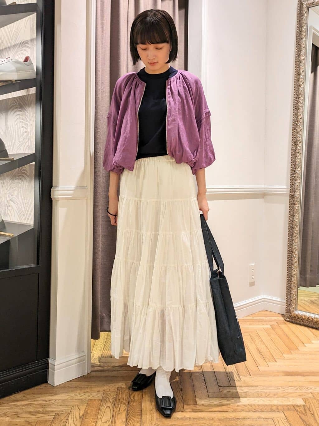 saoriさんの「DRESSTERIOR｜◆洗える/コットンボイルティアードスカート」を使ったコーディネート