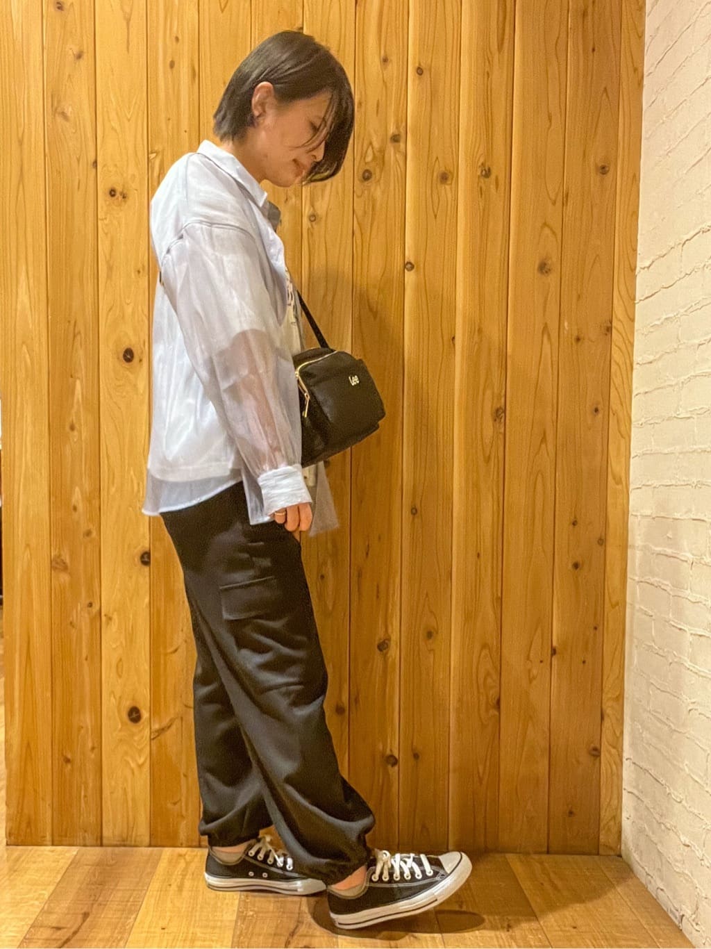m.さんの「SHOO･LA･RUE｜◆大人の上品なシアー感 オーガンジー シアーシャツ」を使ったコーディネート